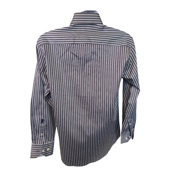 Bugatchi Uomo Dress Shirt 15 32/33 Navy White Stripe Button Up  Preppy Corpcore - Picture 2 of 8